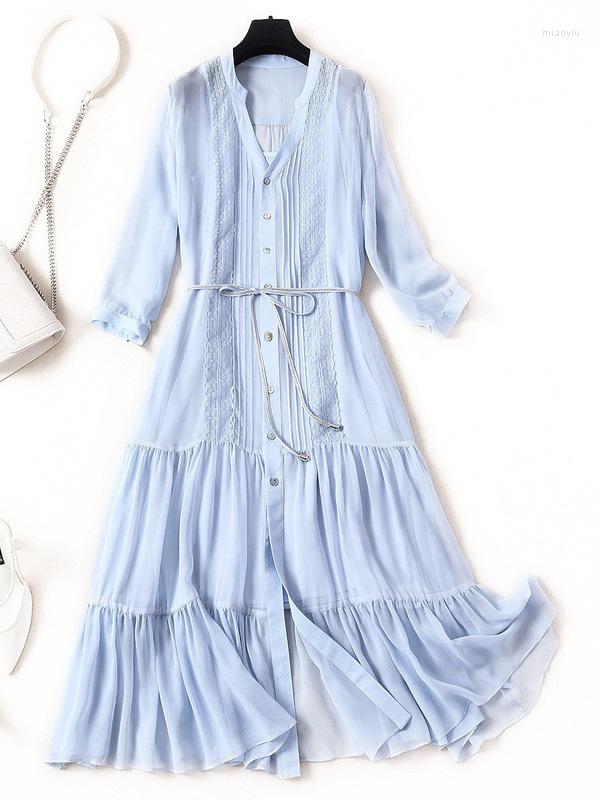 

Casual Dresses 2023 Summer Vestidos Dress Women Elegant Silk For Clothing Blue Beach Korean Fashion Vestido De Mujer