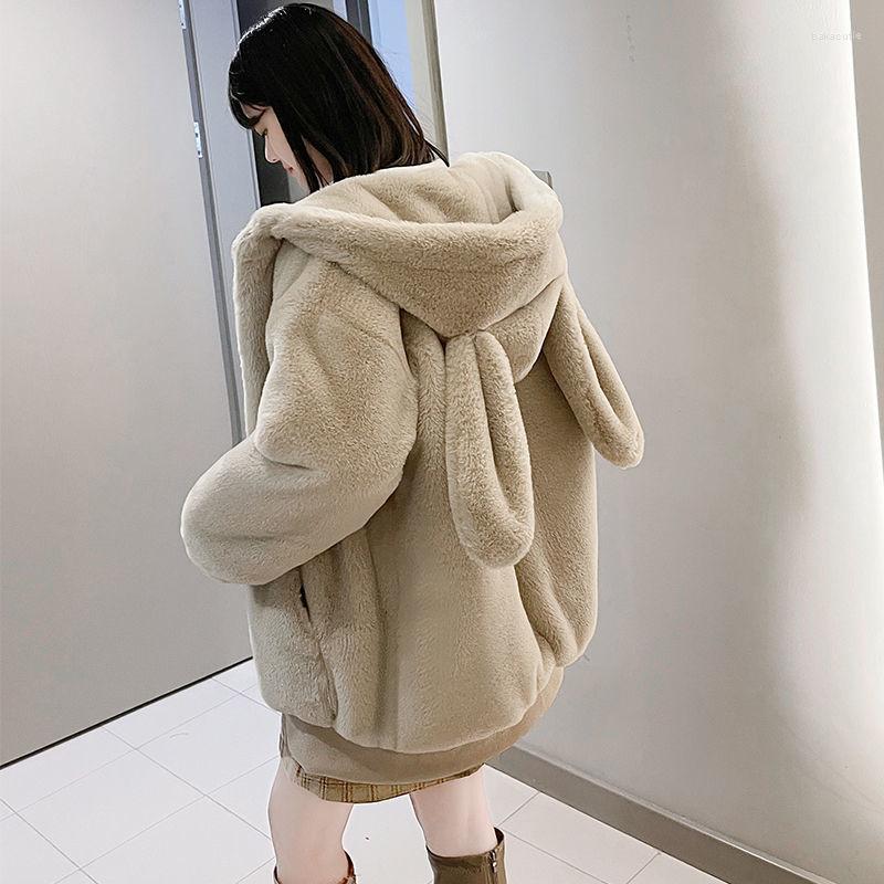 

Women' Fur 2022 Winter Coat Women Short Jacket Warm Soft Zipper Faux Hooded Long Sleeve Fashion Female Overcoat Outwear U85, Xingse