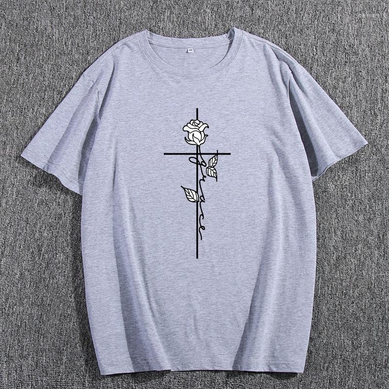 

Men' T Shirts Summer Short Sleeve Casual T-shirt Rose Print Fashion Male Graphic Streetwear Men Daily Regular Loose Shirt O-Neck Tee Top, White
