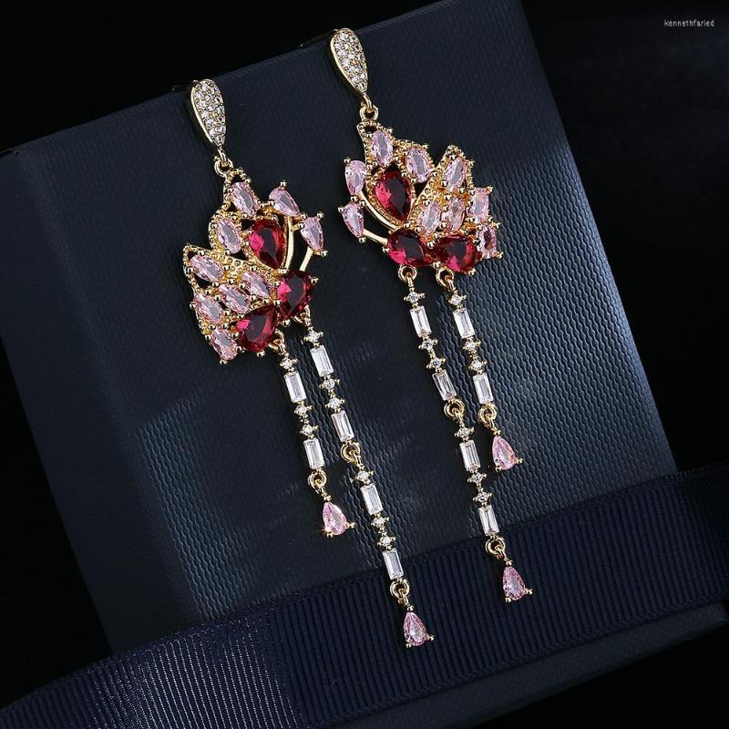 

Dangle Earrings RUZZALLATI Luxury Yellow Gold Color Temperament Ethnic Bridal Jewelry Long Tassel Butterfly For Women Gifts