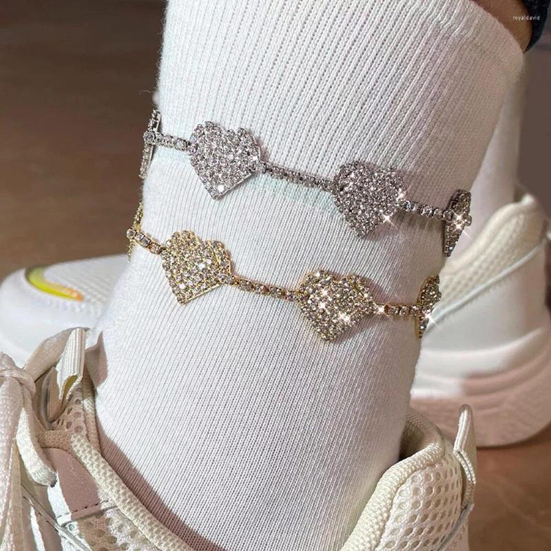 

Anklets Flatfoosie Shiny Heart Rhinestone Bracelet For Women Beach Sandals Barefoot Tennis Chain Crystal Anklet 2022 Jewelry