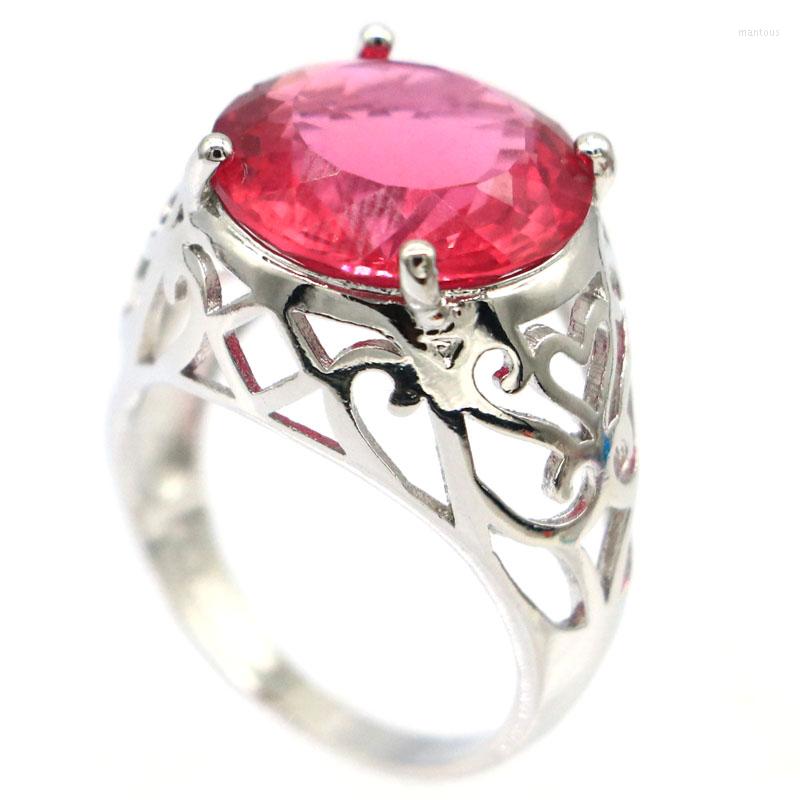 

Cluster Rings 22x18mm European Design 15mm Round Gemstone 6.2g Pink Tourmaline Females Dating Gift Silver Wholesale Drop