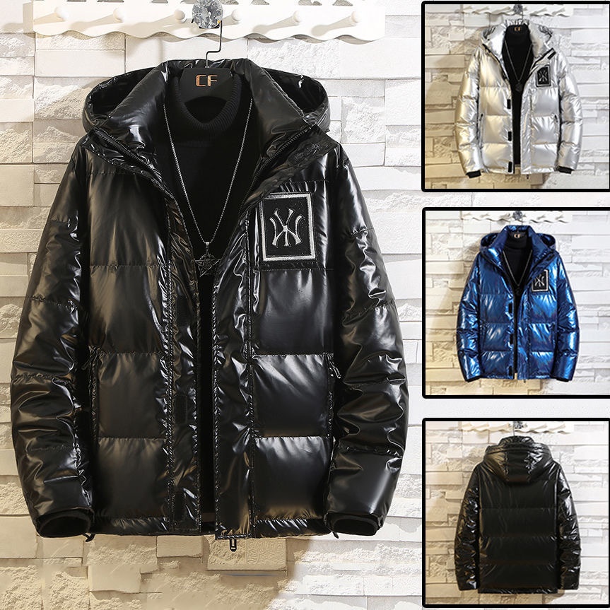 

Designer down jacket bright face men's hooded luxury autumn-winter style long sleeve jacket coat trench, Black