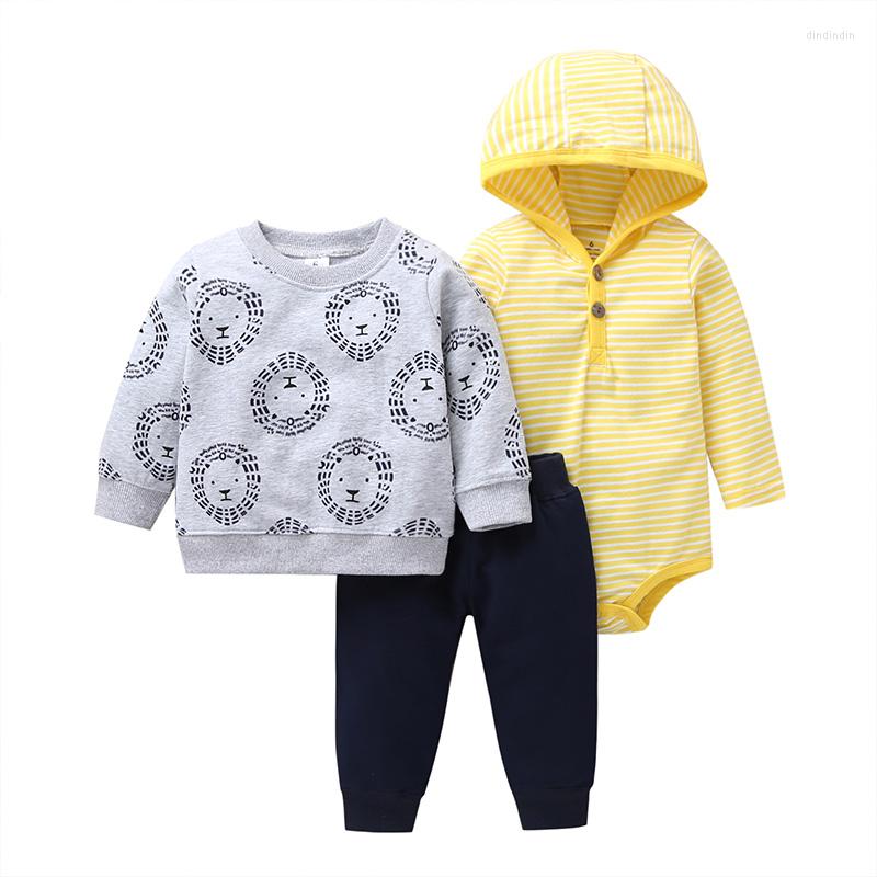 

Clothing Sets 3PCS Infant Baby Boy Clothes Cartoon Animals Bear 2022 Fall Winter Warm Hooded Coat Bodysuit Pants Born Outfits, 15