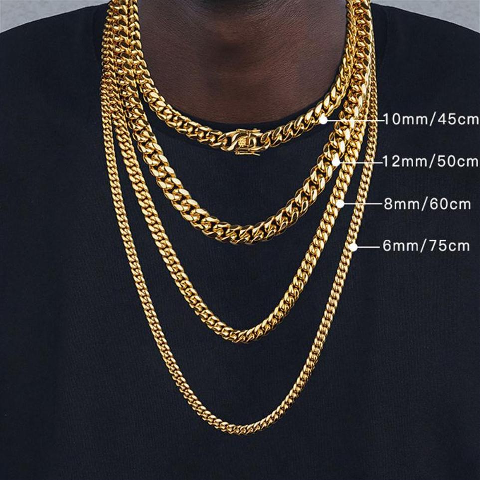 

Chains 6mm 8mm 10mm 12mm Hip-Hop 18k Gold Plated Miami Cuban Link Chain Stainless Steel Necklace Gift For Men Women JewelryChains Chain266U