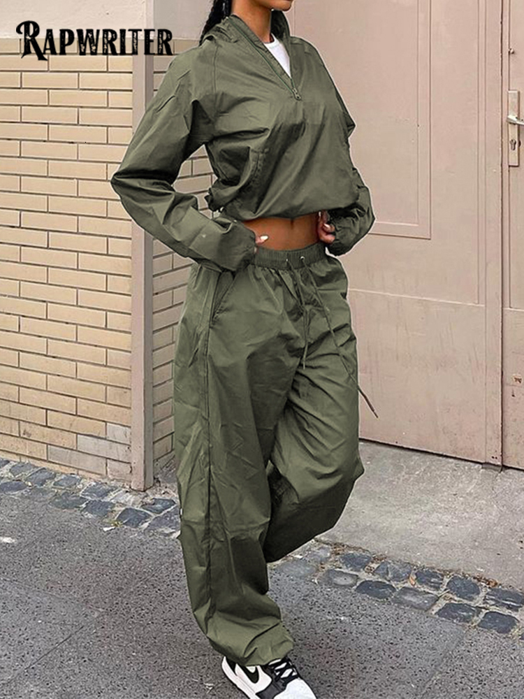 

Women s Two Piece Pants Rapwriter Casual Solid Women Co Ord Sets Zipper Windbreaker Top Baggy Cargo Matching Sporty Activity Tracksuits 221119, Two piece set