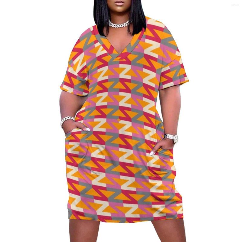 

Plus Size Dresses Abstract Letters Casual Dress Summer MiRRored Z Print Modern Female V Neck Pattern Aesthetic 5XL, Style-8