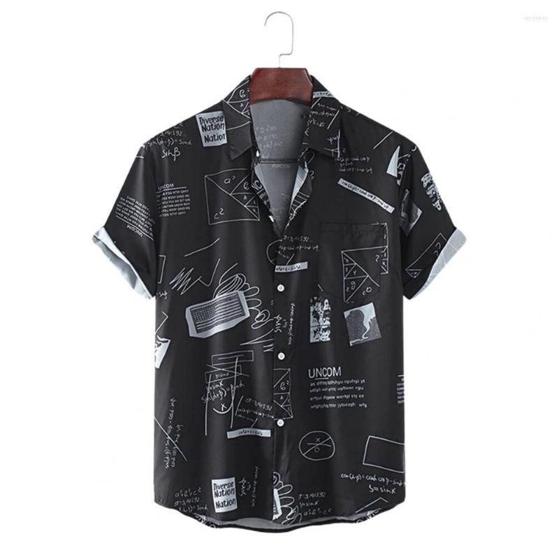 

Men's Casual Shirts Summer Men Shirt Short Sleeve Graffiti Print Fashion Lapel Plus Size Hawaiian Beachwear 3XL, Black