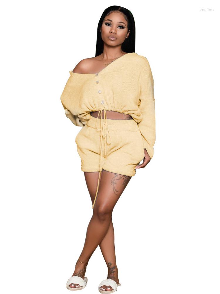 

Women' Tracksuits Sweater Shorts 2 Piece Sets Women Outfits Top And Suit Spring Autumn Solid Knitted Loose Casual Homewear Matching Set, Green