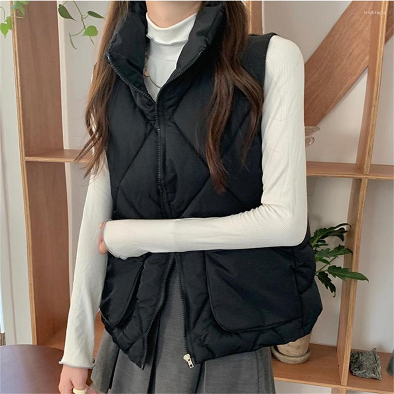 

Women's Vests HziriP Women Stand Cotton Sleeveless Coats Autumn Chic Stylish 2022 Work Wear Outwear Warm Elegant Loose Zipper Vest, Beige