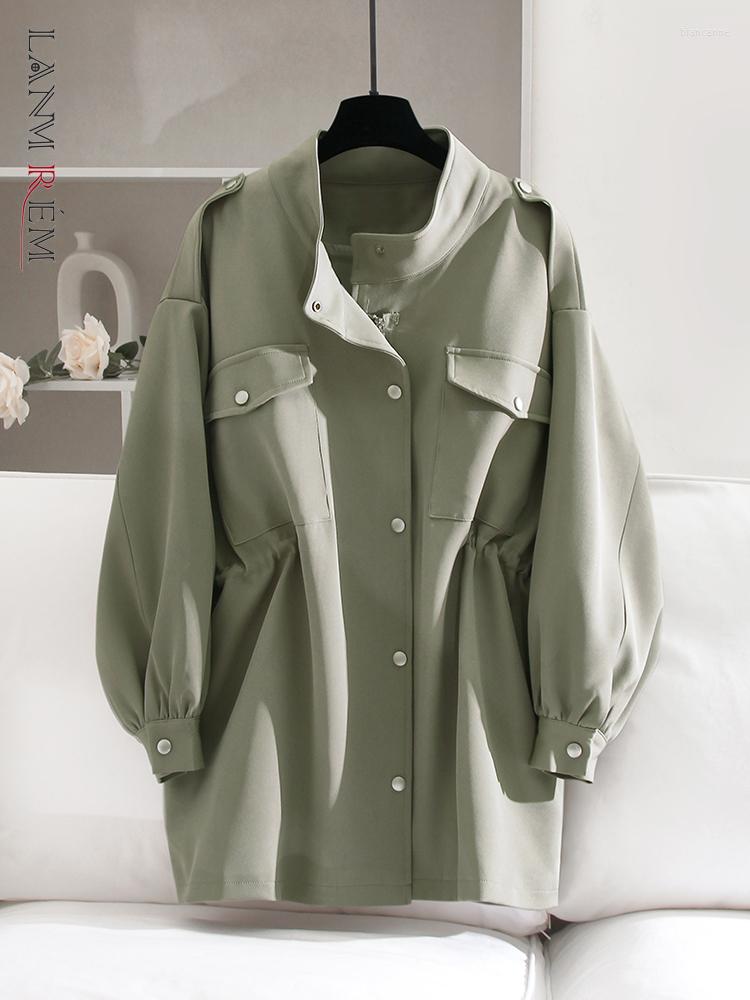 

Women' Trench Coats LANMREM Green Drawstring Waistband Short Windbreaker Coat Women Casual Zipper Solid Color Korean Fashion Clothing