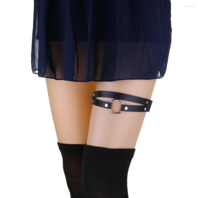 

Anklets Punk Leather Leg Chain Elastic Rock Harness For Women Girls Black Gothic Thigh Garter Belt Accessories