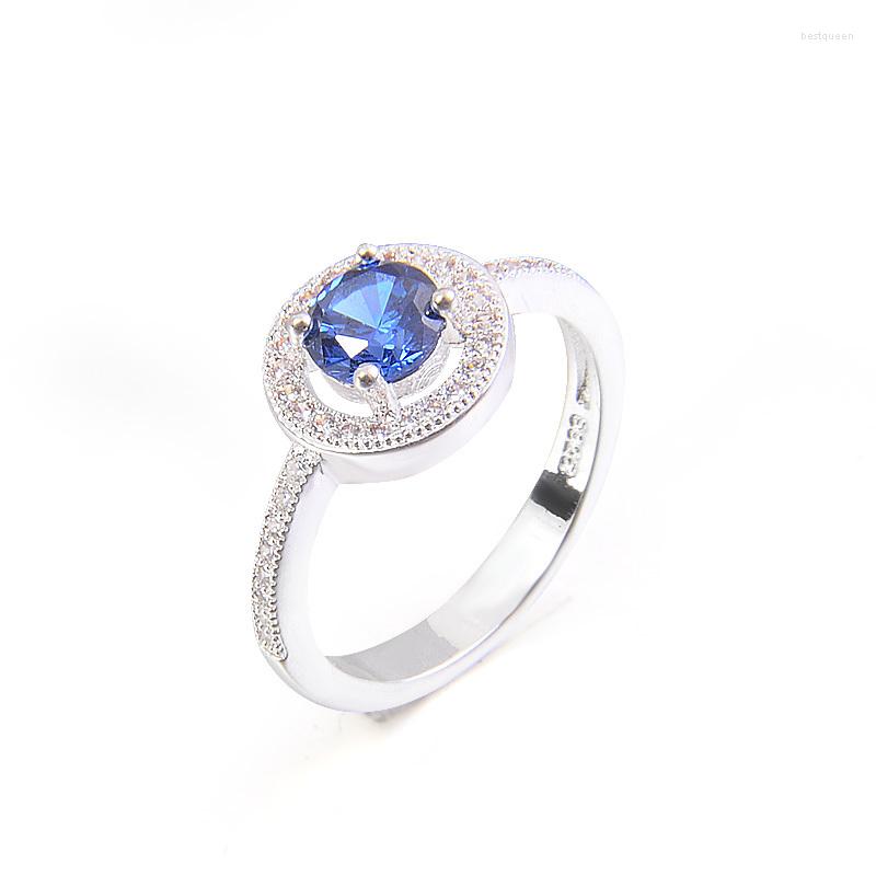 

Wedding Rings Hainon Fashion Silver Color Engagement For Women Round Red Green Blue Cubic Zirconia Simple