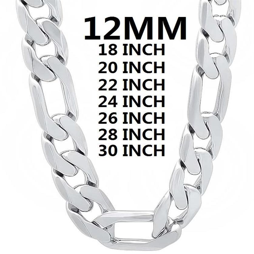 

Chains Solid 925 Sterling Silver Necklace For Men Classic 12MM Cuban Chain 18-30 Inches Charm High Quality Fashion Jewelry Wedding264S