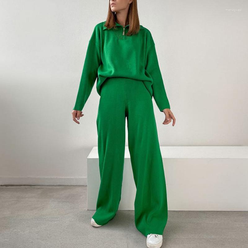 

Women' Two Piece Pants Knitted Suit Women Long Sleeve Winter Sweater Tops Wide Leg 2022 Loose Oversize Sets Tracksuit Pull, White pant