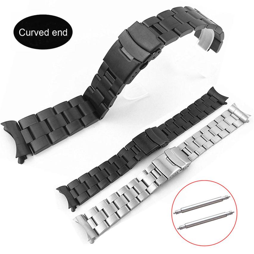 

Curved Ends 18mm 20mm 22mm Solid Stainless Steel Watch Band Link Bracelet Wrist Watchband Men Replacement Watch Strap with Pins 220620292c