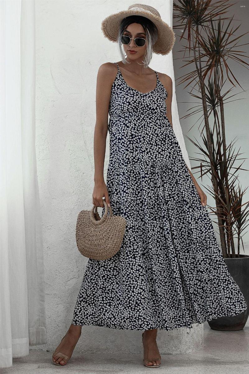 

Casual Dresses Vintage Sundress Female Beach Dress Maxi Backless Polka Dot Women Summer Boho Sexy Floral Spaghetti Straps, Red