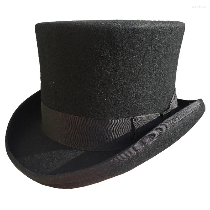 

Berets Black Wool Felt Low Short Top Hat Topper For Men Women, Picture shown