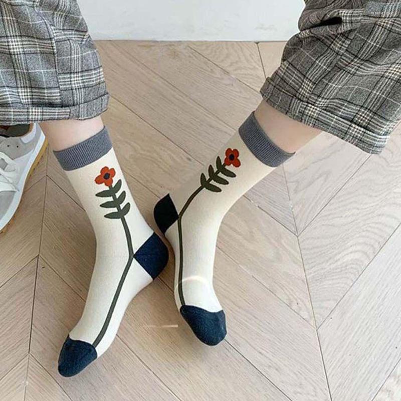 

Women Socks Flowers Autumn Winter Ins Style Pure Cotton Casual Kawaii Girl Mid Tube Vintage Floral Fashion Long Hosiery, 04