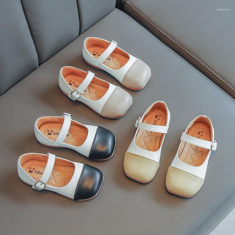 

Athletic Shoes Children's Leather Autumn 2022 Girl Square Toe Single Soft Bottom Peas Back To School Flats Chic, Black