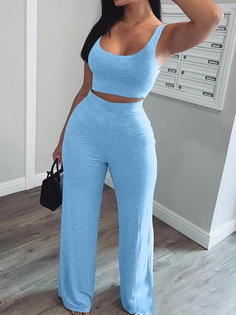 

Women' Two Piece Pants Set Women Tank Crop Top Straight Ensemble Femme White Lounge Wear Matching Sets 2 Womens Outfits, Black
