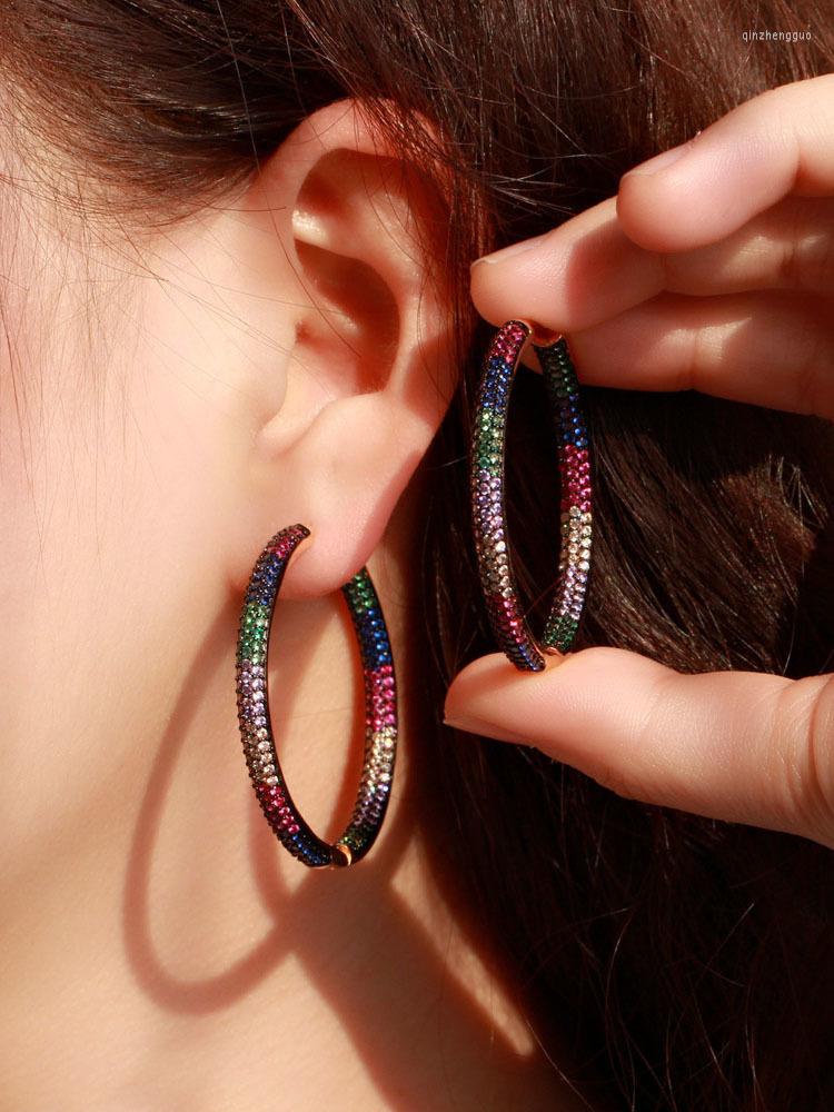 

Hoop Earrings Jewelry Rainbow Color Zircon Large Black Gold Plated Female Luxury 2022