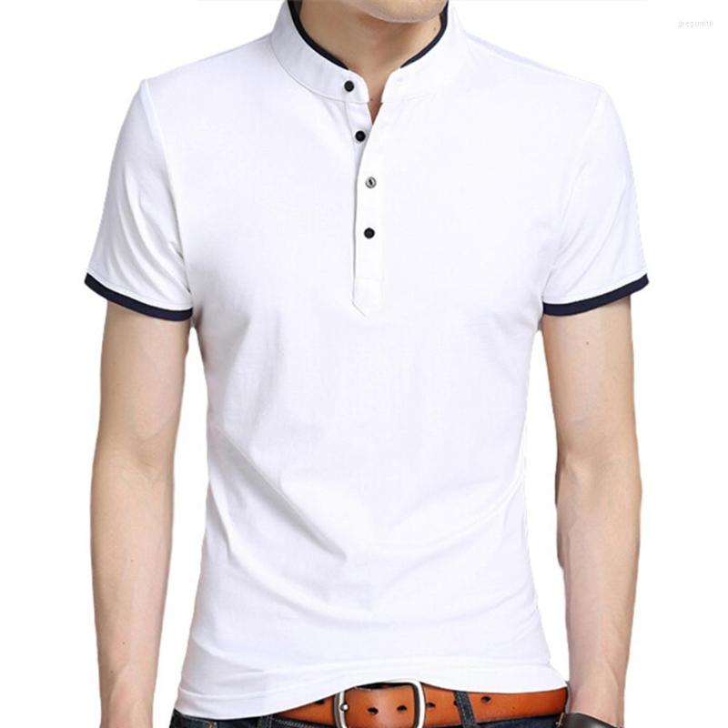 

Men's Polos Summer Plus Size Men 'S T -Shirt Slim Solid Color Buttons Stand Collar Short Sleeve Man's T-shirt Streetwear, Gray