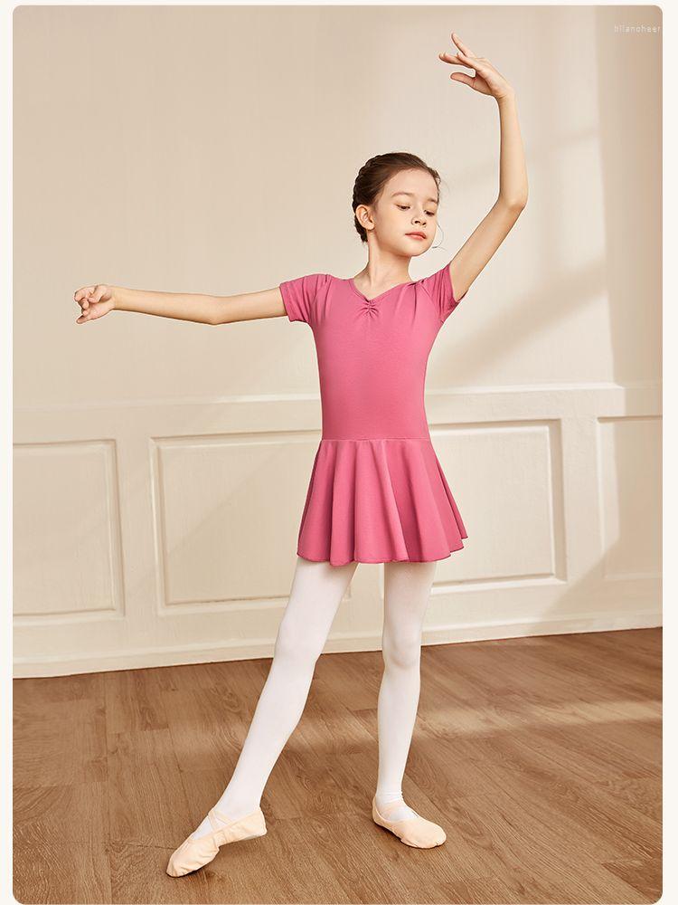 

Stage Wear Summer Short-sleeved Leotard With Short Skirt Children's Ballet Dance Practice Bodysuit Performance Tutu For Girls C22069, Pink