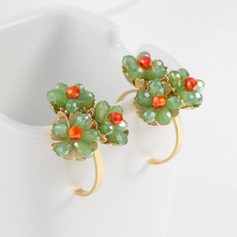 

Stud Earrings AENSOA 2022 Korea Vintage Green Color Beads Flower Big For Women Fashion Resin Beaded Statement Oorbellen