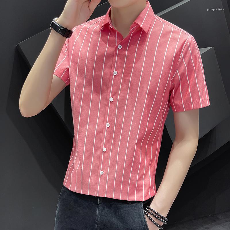 

Men's Casual Shirts Summer Fashion Slim Fit Short Sleeve Men Striped Asian Size, Black