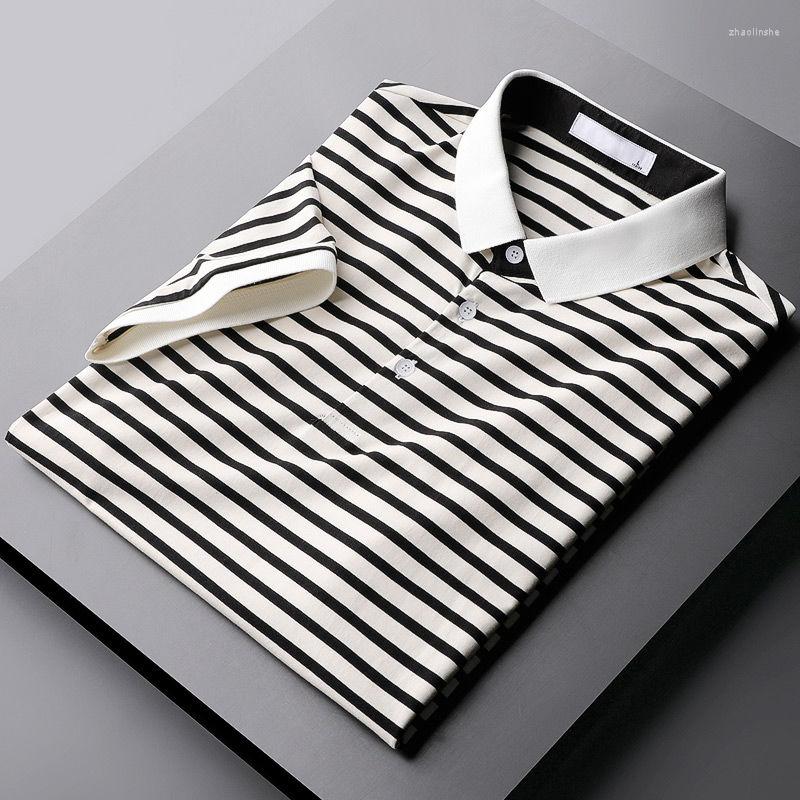 

Men' T Shirts Striped Short Sleeve Pole Smart And Informal Tight Fitting Wear Lapel Top W1422022 Summer, Black