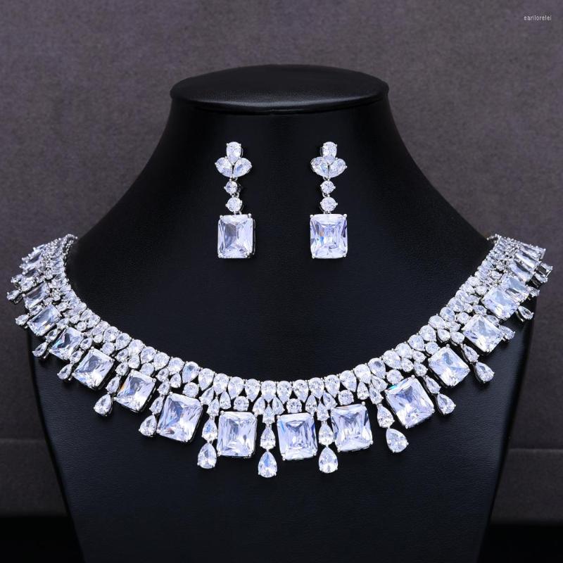 

Necklace Earrings Set SisCathy Trendy Dubai Wedding Dangle Drop Cubic Zirconia Tassel Fashion 2022, Picture shown