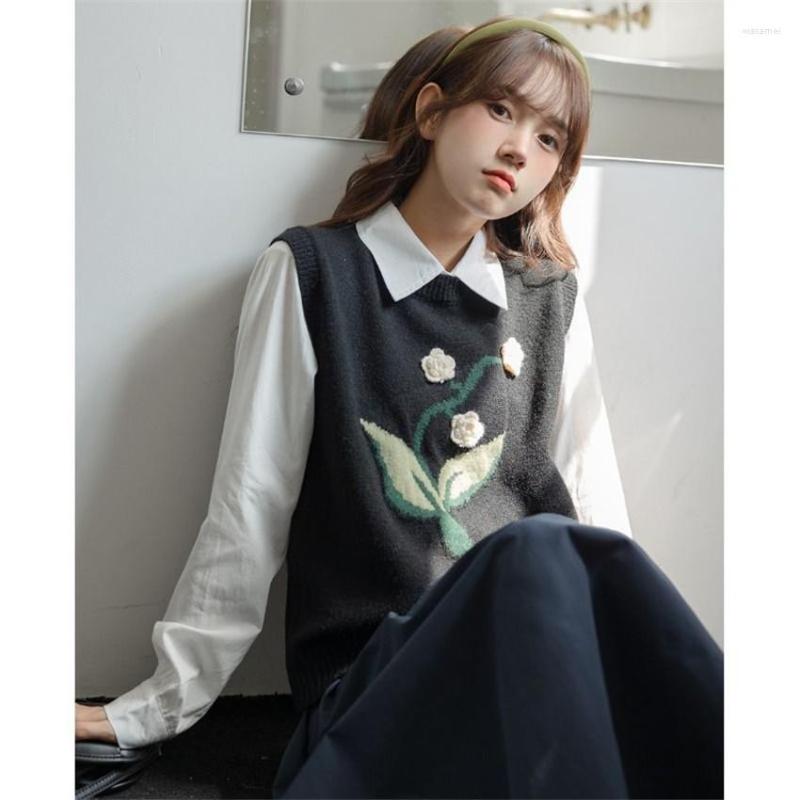 

Women's Vests Women V-Neck Knitted Sweater Vest Sleeveless Jacket Waistcoat Vintage Floral Female Casual Loose Pullover Outwear, Picture shown