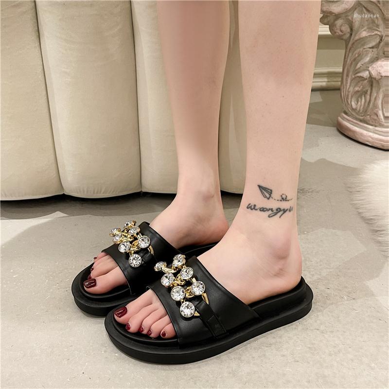 

Slippers 2022 Summer Women's Shoes Fashion Slides Flats Rhinestones, Beige