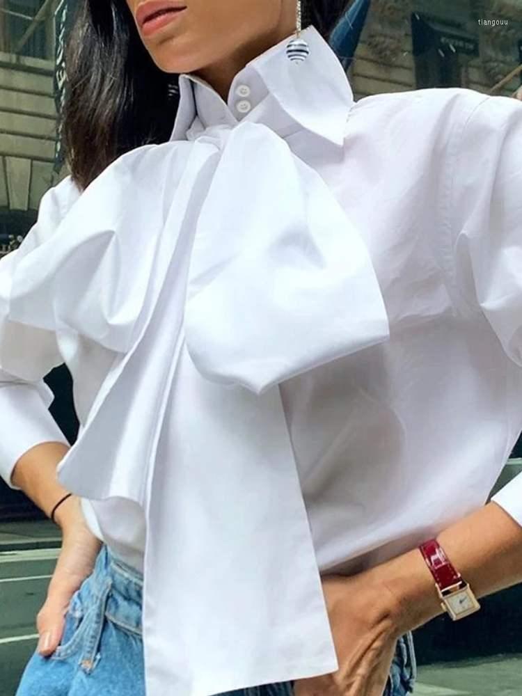 

Women' Blouses Celmia Women Fashion White Shirts 2022 Spring Autumn Lapel Bow Tie Buttons Blusas Elegant Office Lady Commuting Long Sleeve, Black