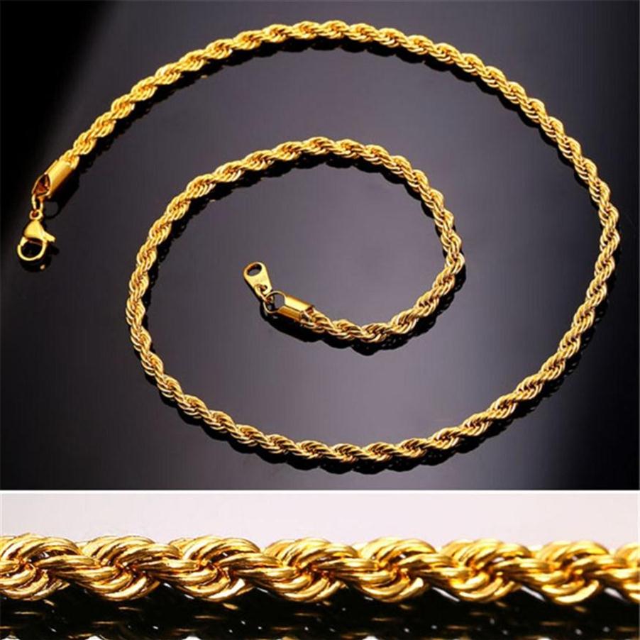 

Gold Chains Fashion Stainless Steel Hip Hop Jewelry Rope Chain Mens Necklace270F320Z