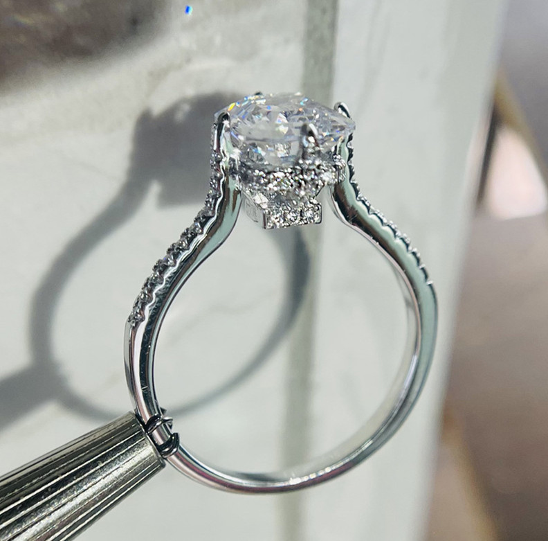 

925 Sterling Silver Three-Dimensional Rose Ring White Zircon Full Diamond Ring Ladies Temperament Elegant Jewelry