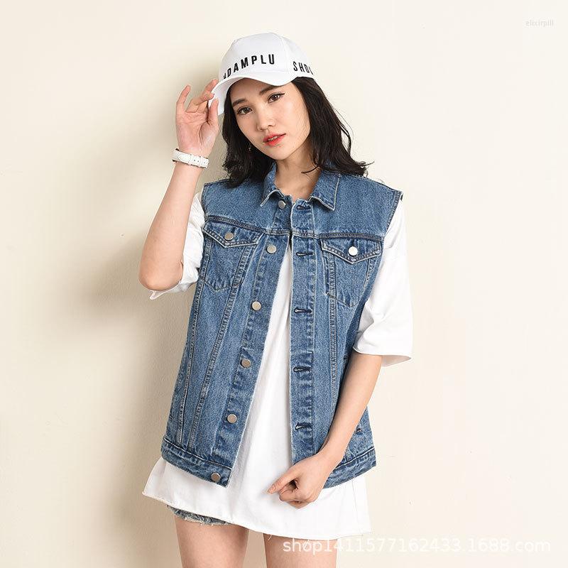 

Women's Vests 2022 Spring&Summer Casual Chic Short Sleeveless Korean Hole Big Size8XL Denim Vest For Women Jeans, 9038blue no holes