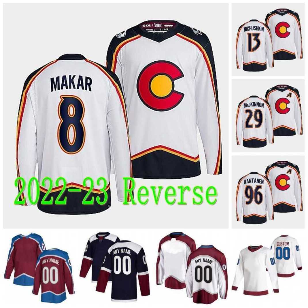 

Nathan MacKinnon Reverse Retro hockey jersey Cale Makar Avalanche Mikko Rantanen Gabriel Landeskog Joe Sakic Devon Toews Valeri Nichushkin Stanley Cup Champions, Men