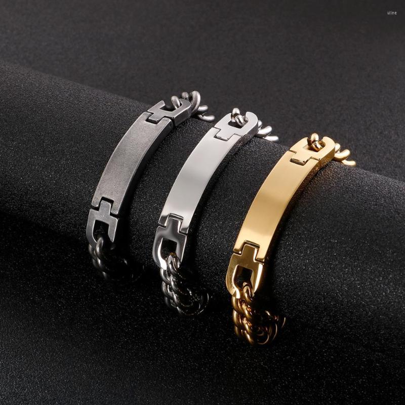 

Link Bracelets 11mm Width S/Gold/Vintage Black Stainless Steel ID Bracelet For Men Custom Name Birthday Gift Party Jewelry 21CM 2022