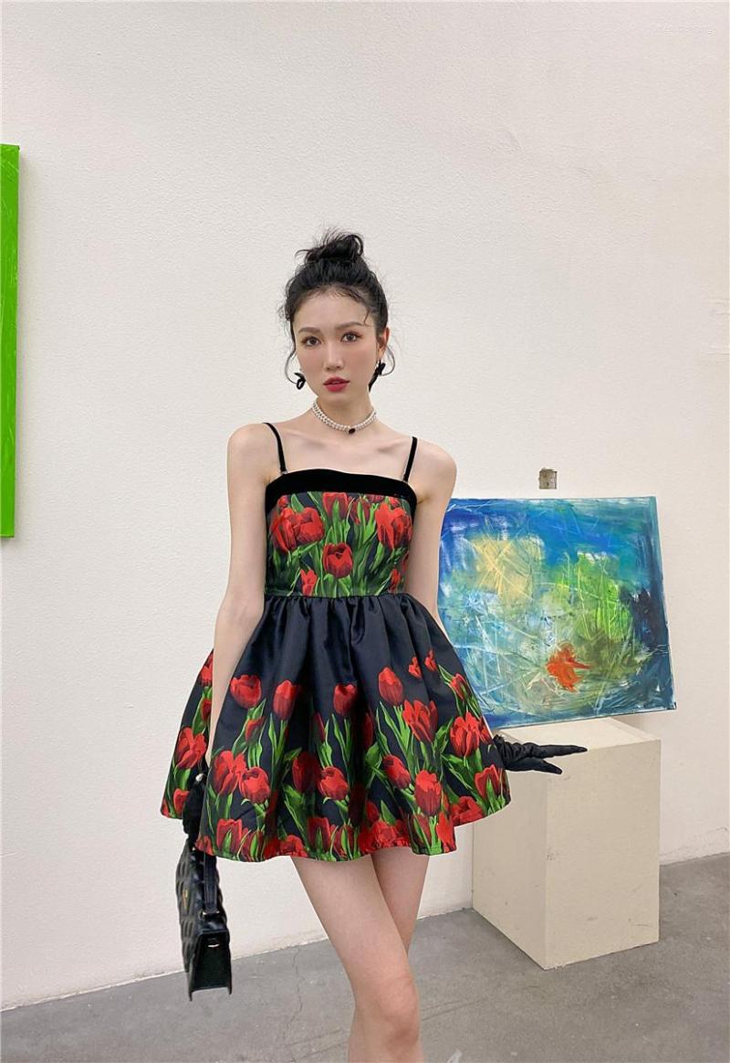 

Casual Dresses ZCSMLL Tulip Floral Print Ball Gown Dress Summer Backless Slip Mini For Women 2022 Evening Party Kawaii Clothing, Picture shown