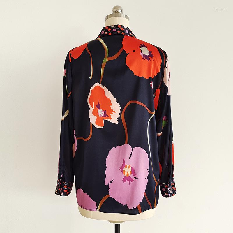 

Women' Blouses Quality Silk High Blouse 2022 Spring Summer Flower Print Elegant Office Ladies Party Shirt, Picture shown