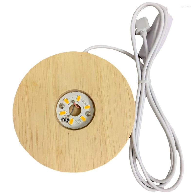 

Jewelry Pouches 6 6cm Round Wood Luminous Base Wooden LED Lamp Holder USB Interface Night Light Display