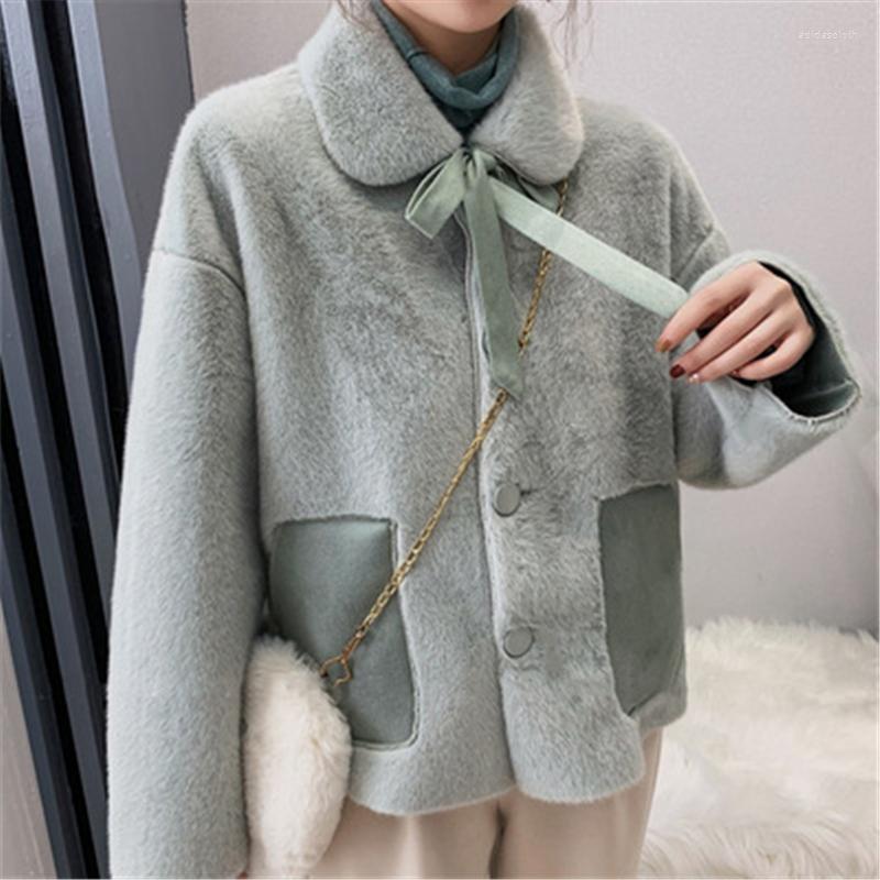 

Women's Fur Short Coat Women's Autumn/Winter 2022 Fashion Imitation Mink Velvet College Style Sweet Lace-Up Trendy 108, Pink