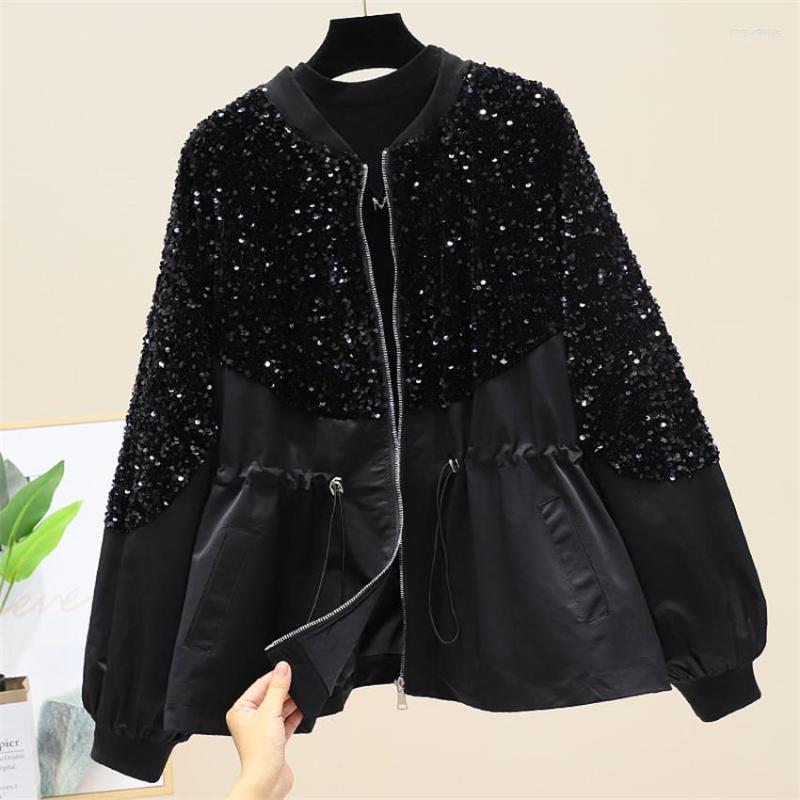 

Women's Trench Coats 2022 Fashion Autumn Korean Version Women Slim Girl Sequined Spring Casual Female Bf Windbreaker Outwear WZ1595, Black