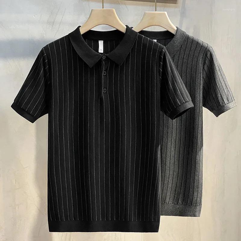 

Men's Polos Spring Striped Knitted Lapel POLO Shirt Breathable Comfortable Simple Casual T-shirt British Style Short-sleeved Men