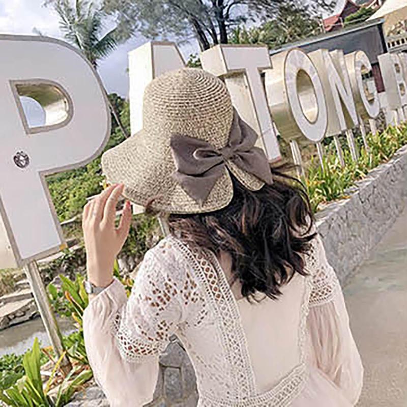 

Berets Women's Summer Sunscreen Big Hat Vacation Sunshade Beach Brim Bucket Bow Hats For Women Bone Feminino, Khaki