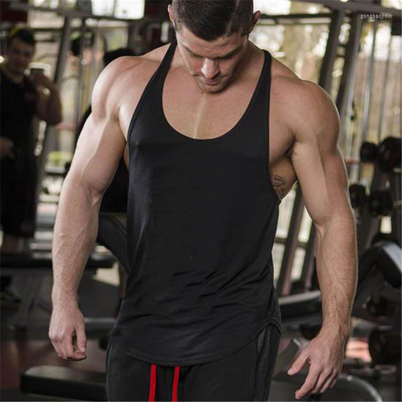 

Men's Tank Tops Brand Solid Clothing Bodybuilding Top Mens Sleeveless Shirts Fitness Men Singlets Blank Cotton Workout Stringer Gyms Vest, White