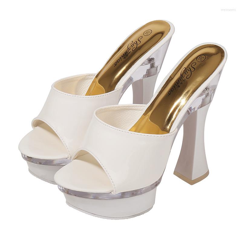 

Slippers Horseshoe Heel Women Summer Waterproof Platform Non-slip Thick Bottom Sexy Wild Womens Shoes 14CM High Heels Size 34-43, Black