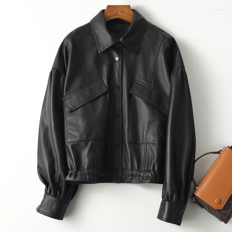 

Women' Leather Jacket Women Black Genuine Short Coat Sheepskin Single Breasted Leisure Moto & Biker Spring/Autumn Korean Version